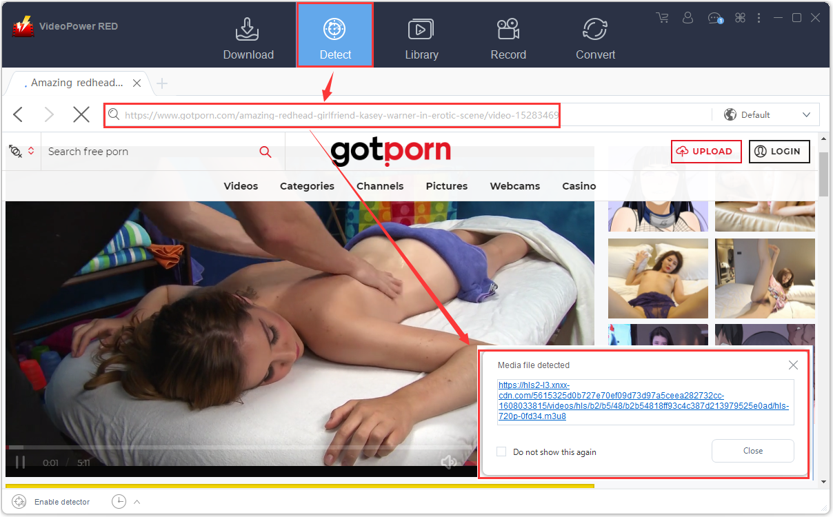 GotPornビデオダウンローダー、ゴットポーンビデオを検出